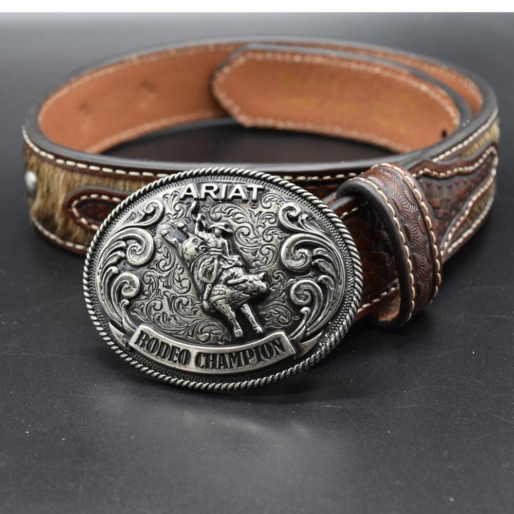 Ariat Boys/Youth Leather Belt Western Rodeo Champion (20"-24") Cow Hair Hide